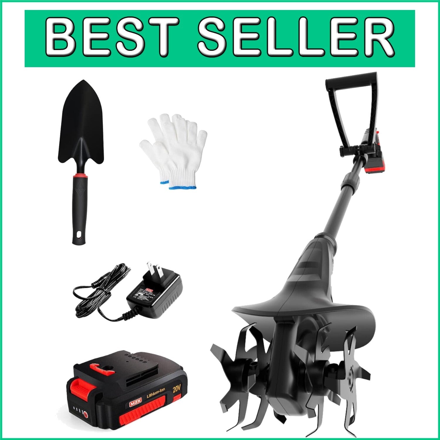 Efficient 20V Cordless Cultivator with Ergonomic Handle and 2AH Battery Included