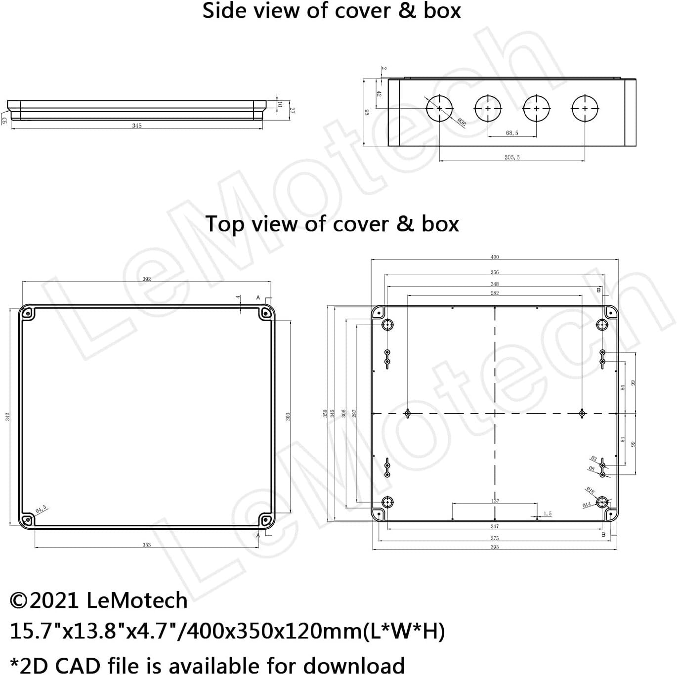Durable IP65 Waterproof Junction Box for Electrical Projects - 15.7x13.8x4.7in