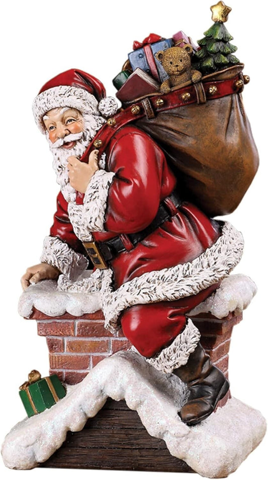Charming Santa Claus Climbing Down Chimney 11-Inch Holiday Figurine