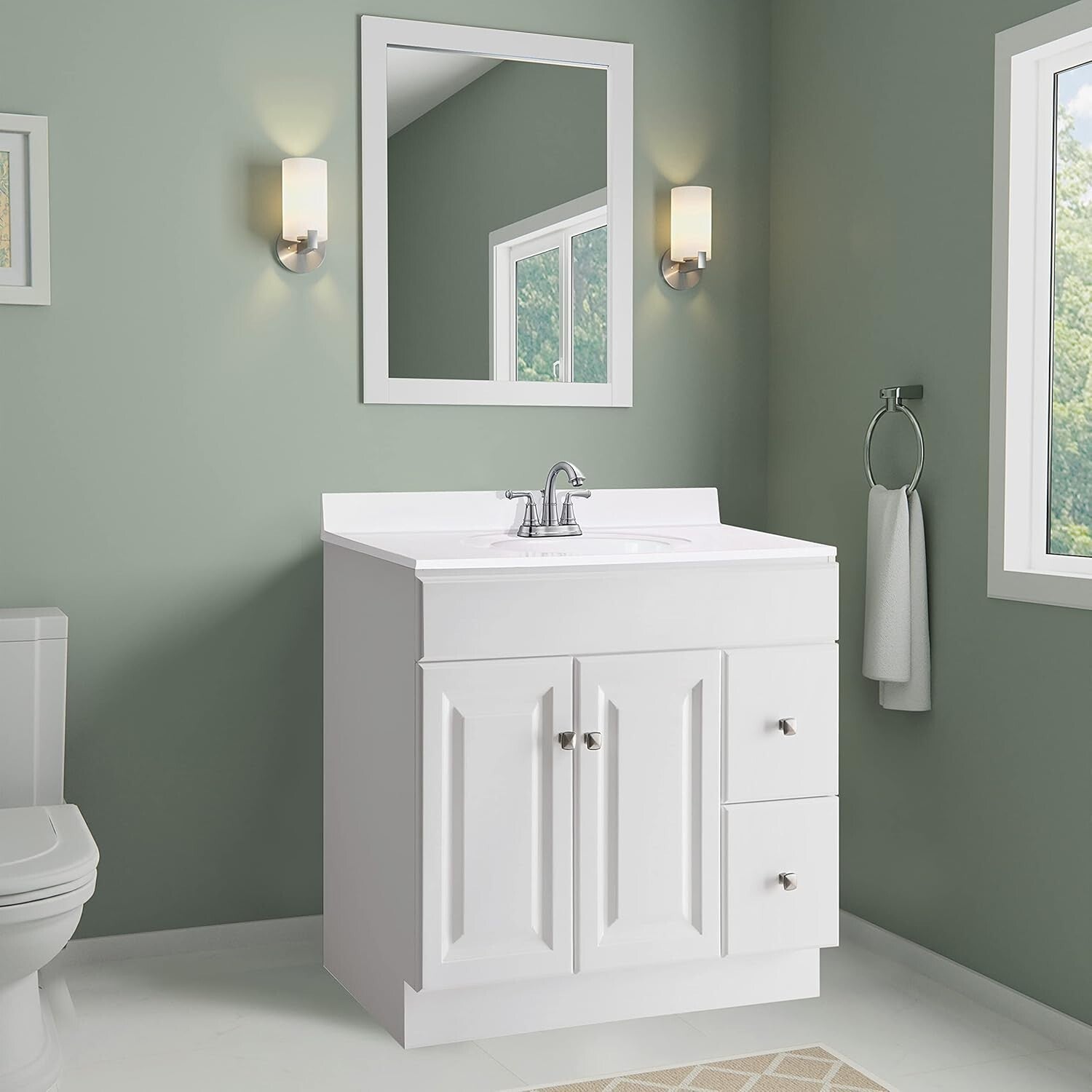 Durable Solid White Cultured Marble Vanity Top 31-Inch with Backsplash