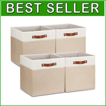 Load image into Gallery viewer, Stylish 13 Inch Cube Storage Bins with Soft Lining and Durable Leather Handles