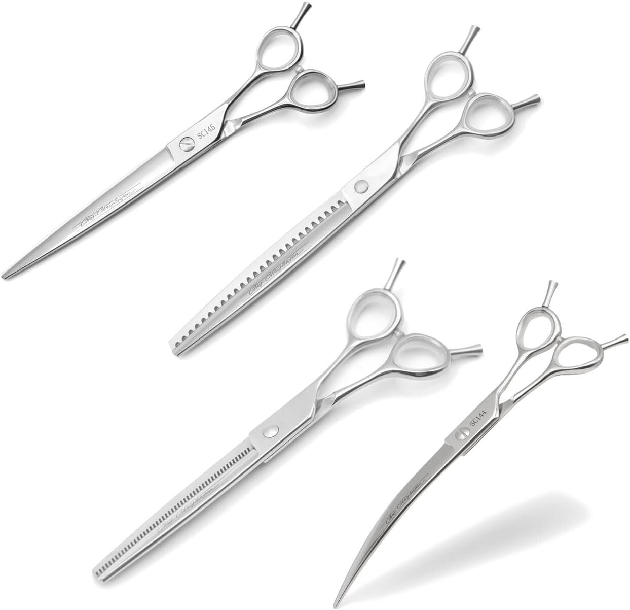 Ergonomic 4-Piece Grooming Shears Set with Convex Blades for Smooth Finishes