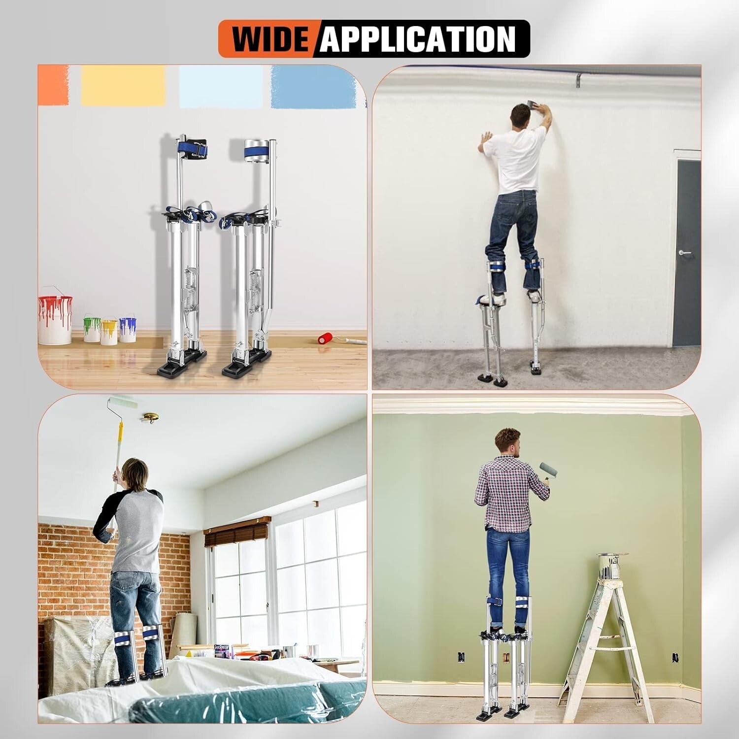 48-64" Adjustable Aluminum Drywall Stilts with Knee Pads - For Safe Painting