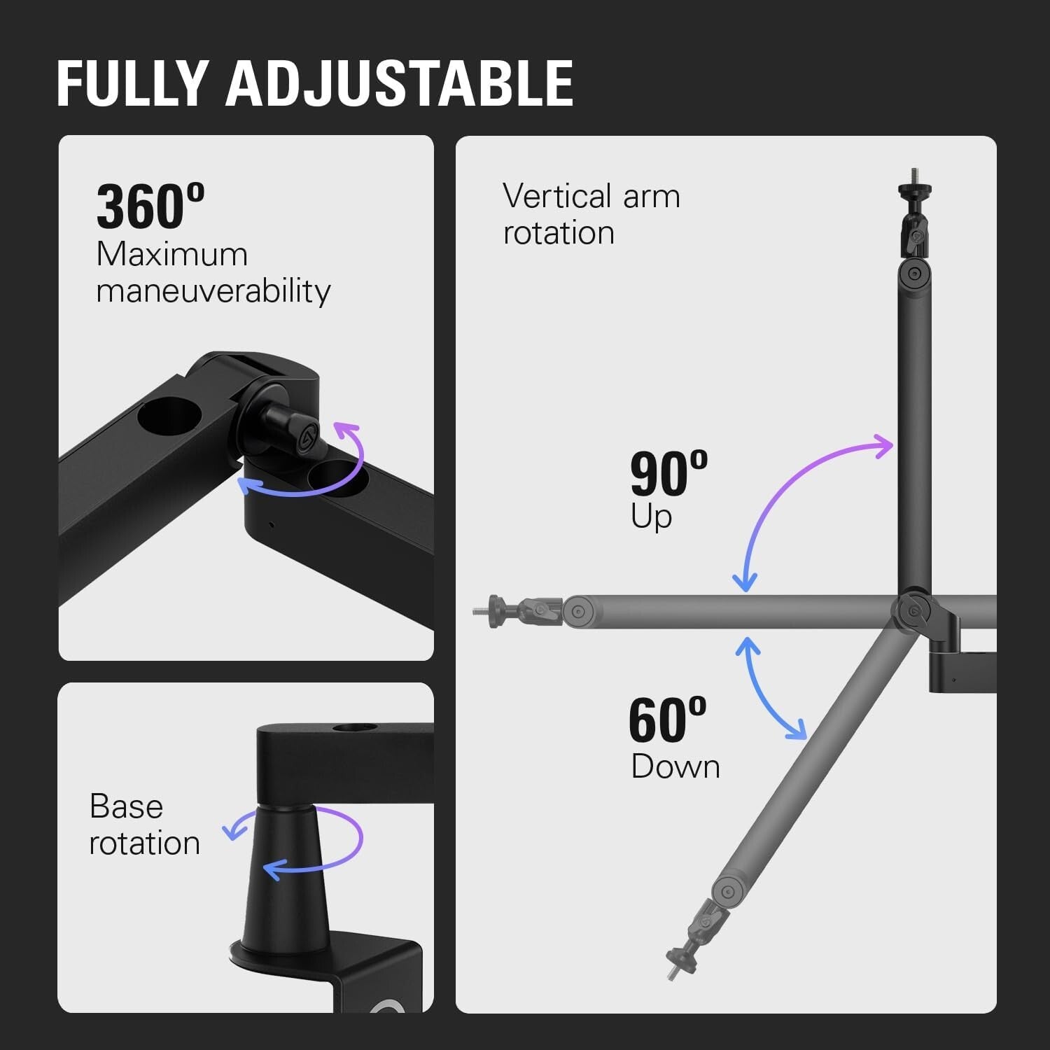 All-Metal Low Profile Mic Arm with 360-Degree Rotation for Professional Use