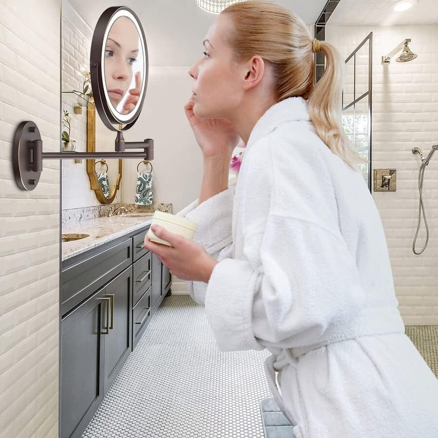 Stylish 360° Swivel LED Makeup Mirror with 1X/10X Magnification for Easy Viewing