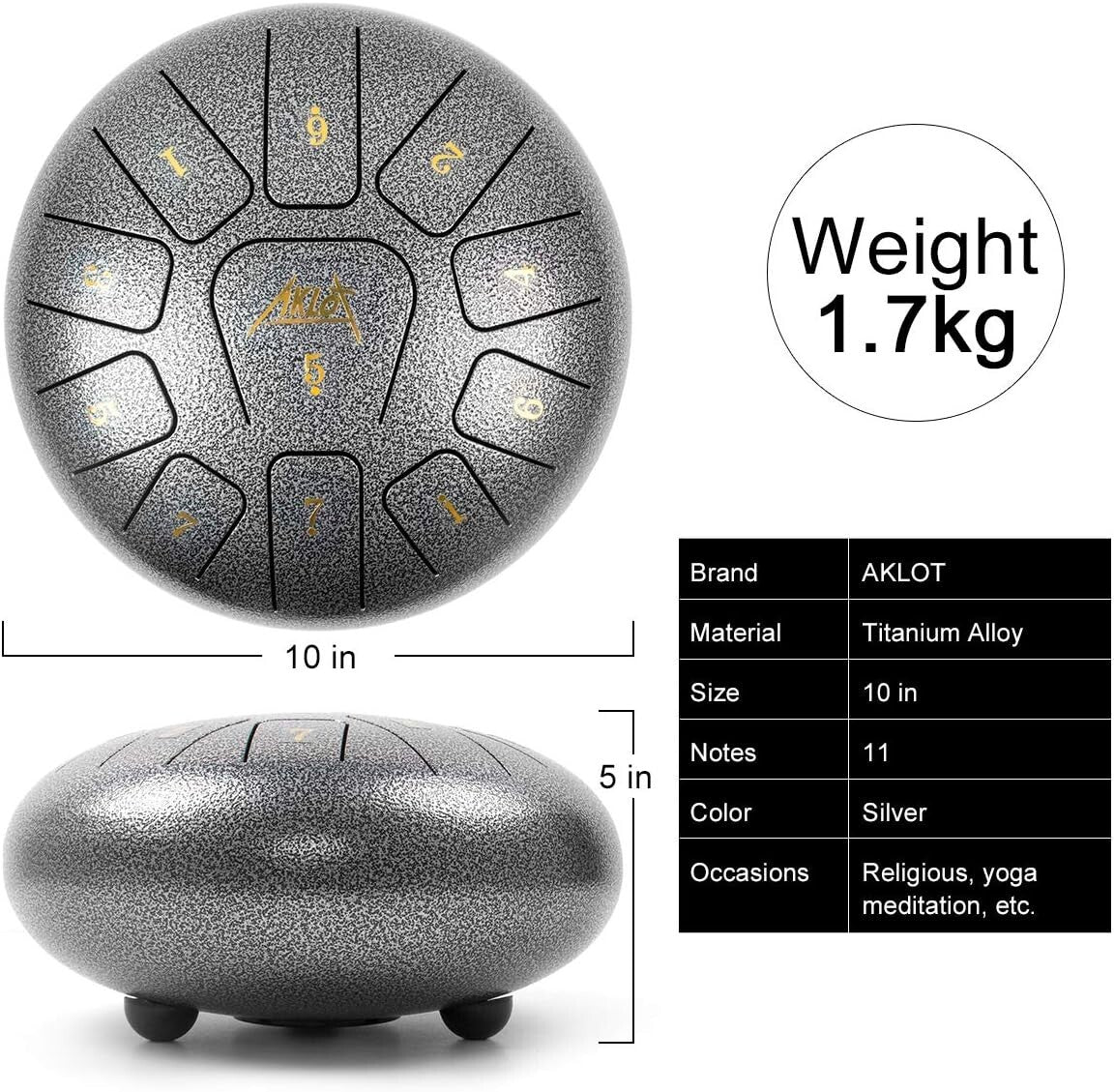 10-Inch Titanium Alloy Steel Tongue Drum with Mallets & Carry Bag - C Key