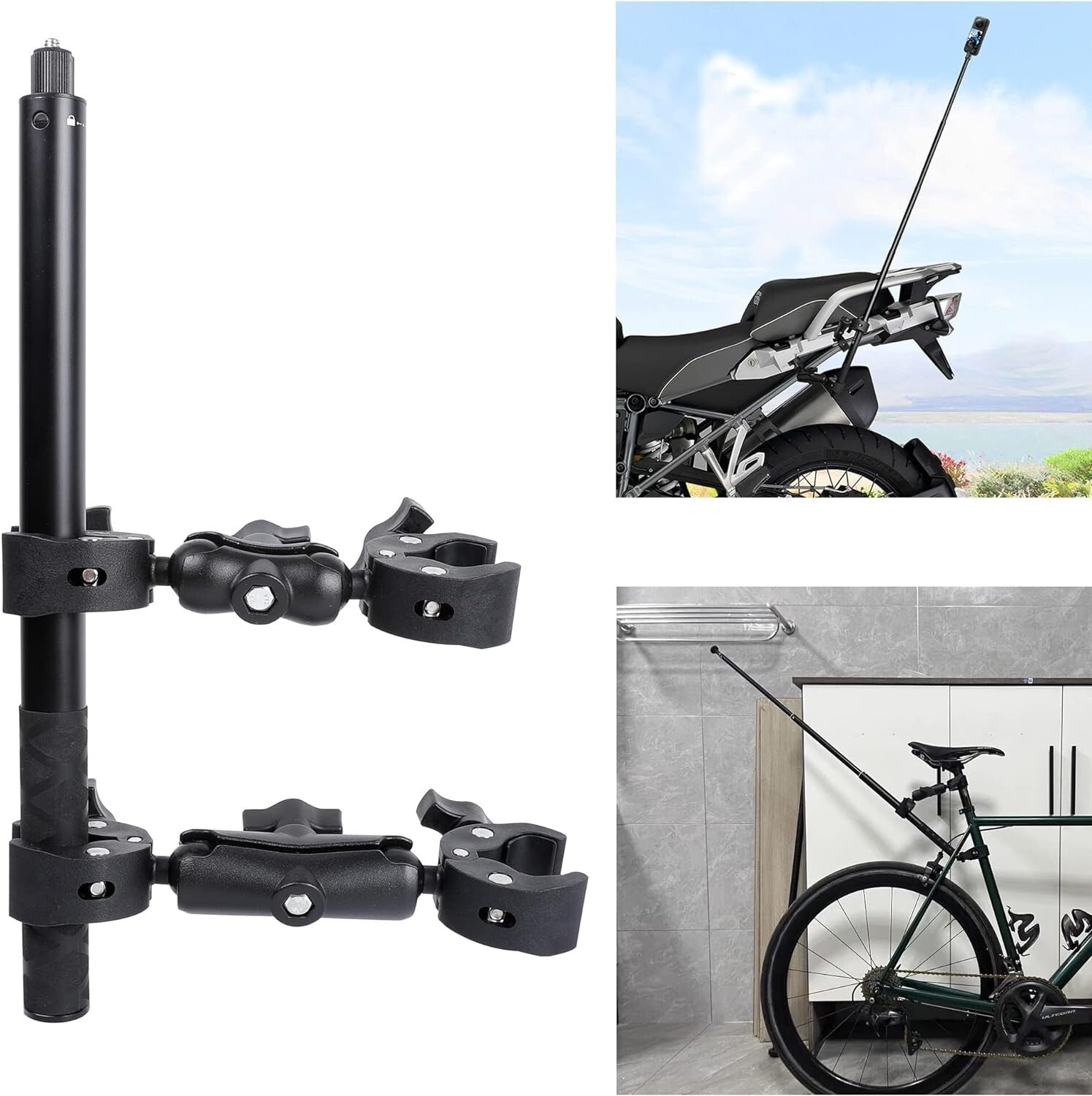 Heavy-Duty Clamp Mount with 61-Inch Selfie Stick for Biking & Riding Adventures