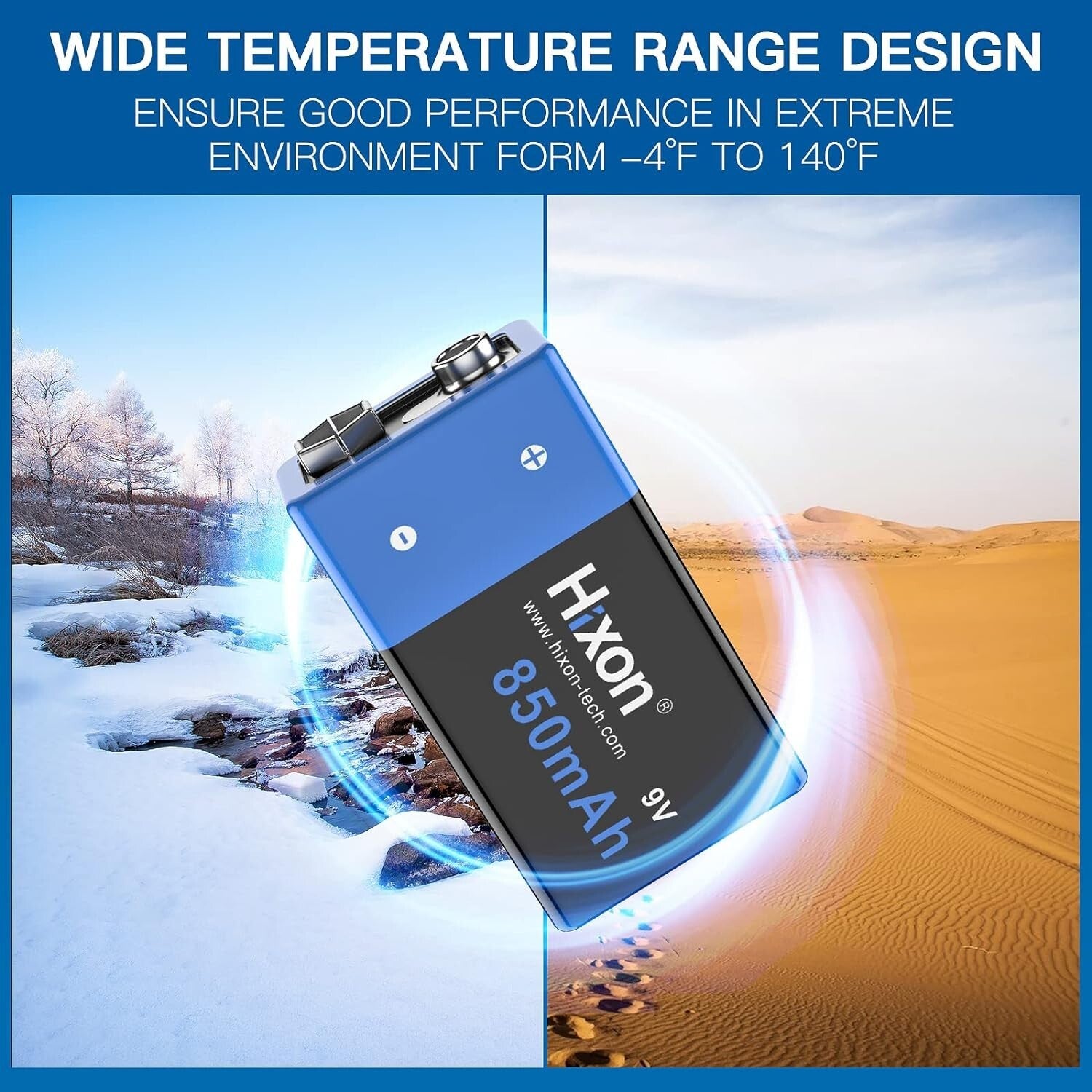 Fast-Charging 9V Battery Set - 850mAh Rechargeable Lithium Pack with Charger