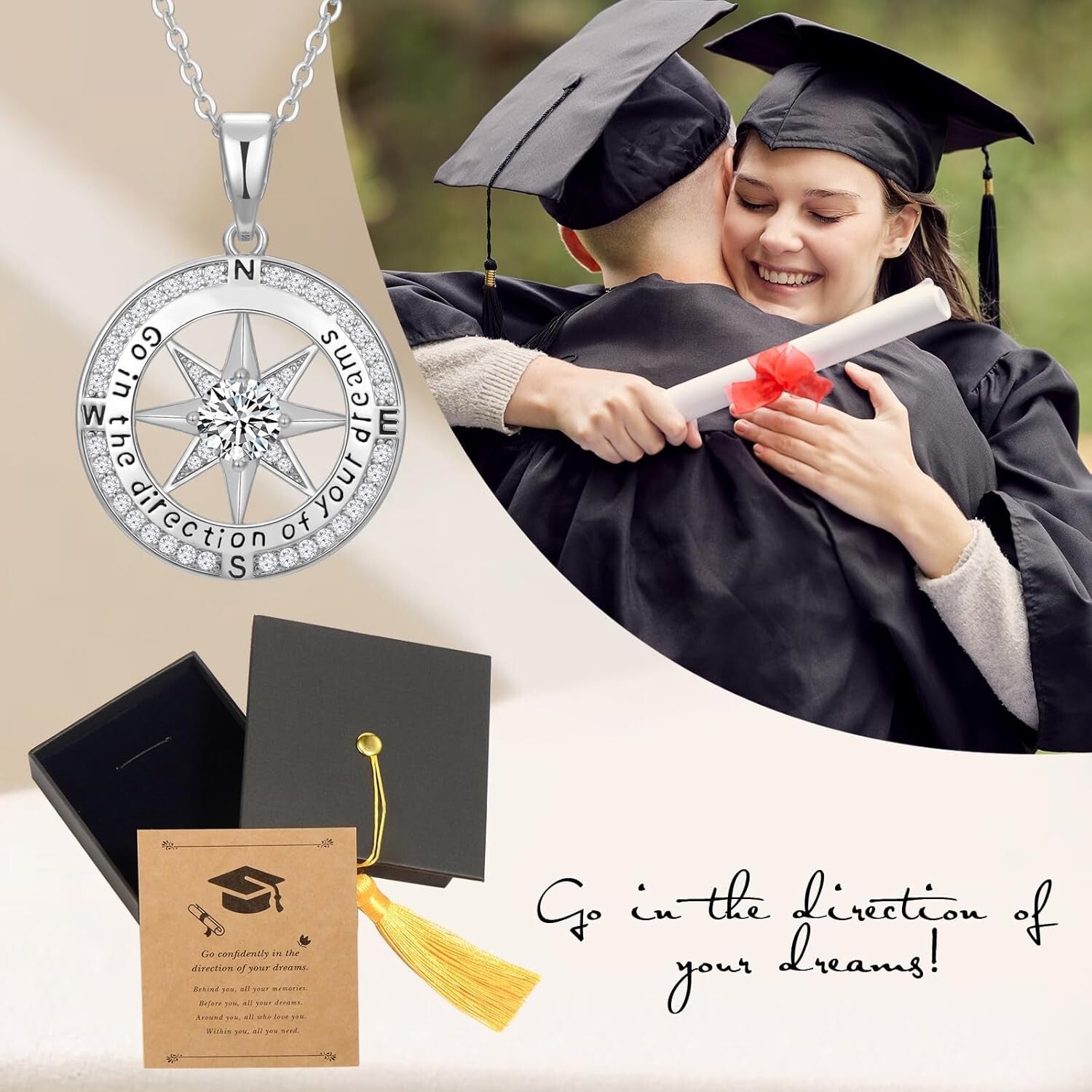 Elegant 18K Gold Filled Compass Necklace - Perfect Graduation Gift for Women
