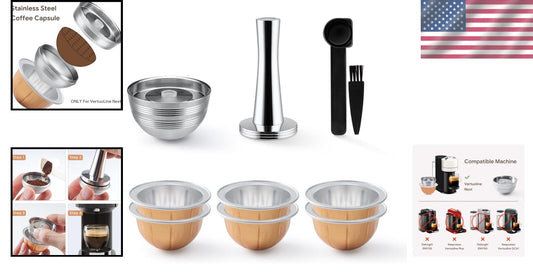 Stainless Steel Reusable Nespresso Vertuo Next Pods - 2 Pack with Coffee Tamper