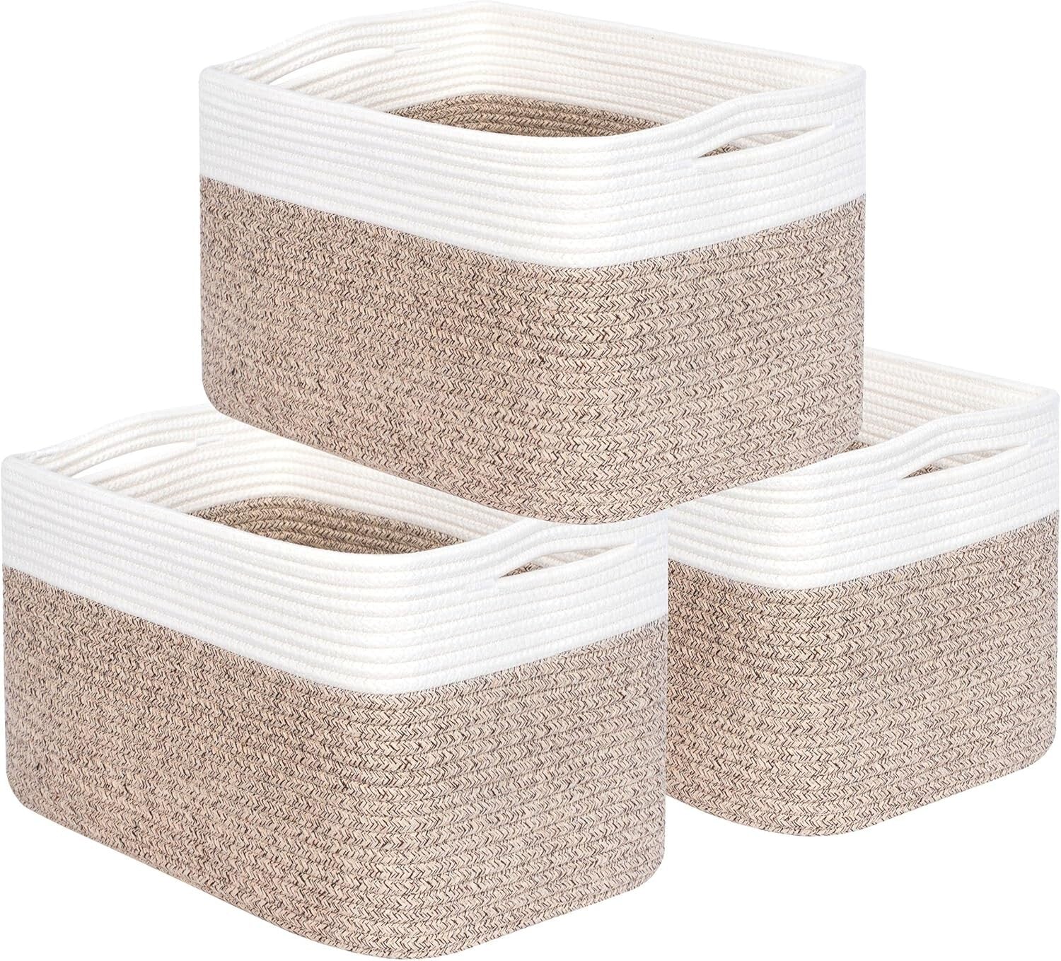 Chic 3-Piece Rectangular Storage Baskets with Slit Handles - Nursery & Playroom
