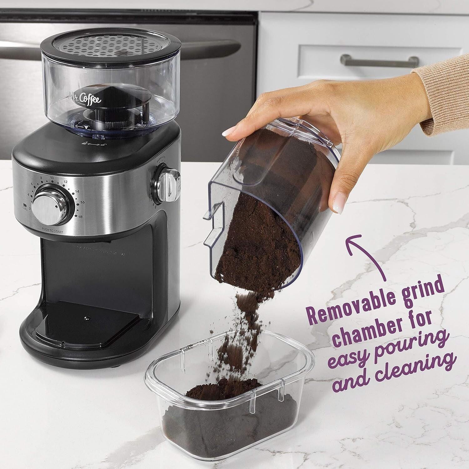Elegant Stainless Steel Coffee Grinding Machine with 18 Size Settings - 8 Ounces