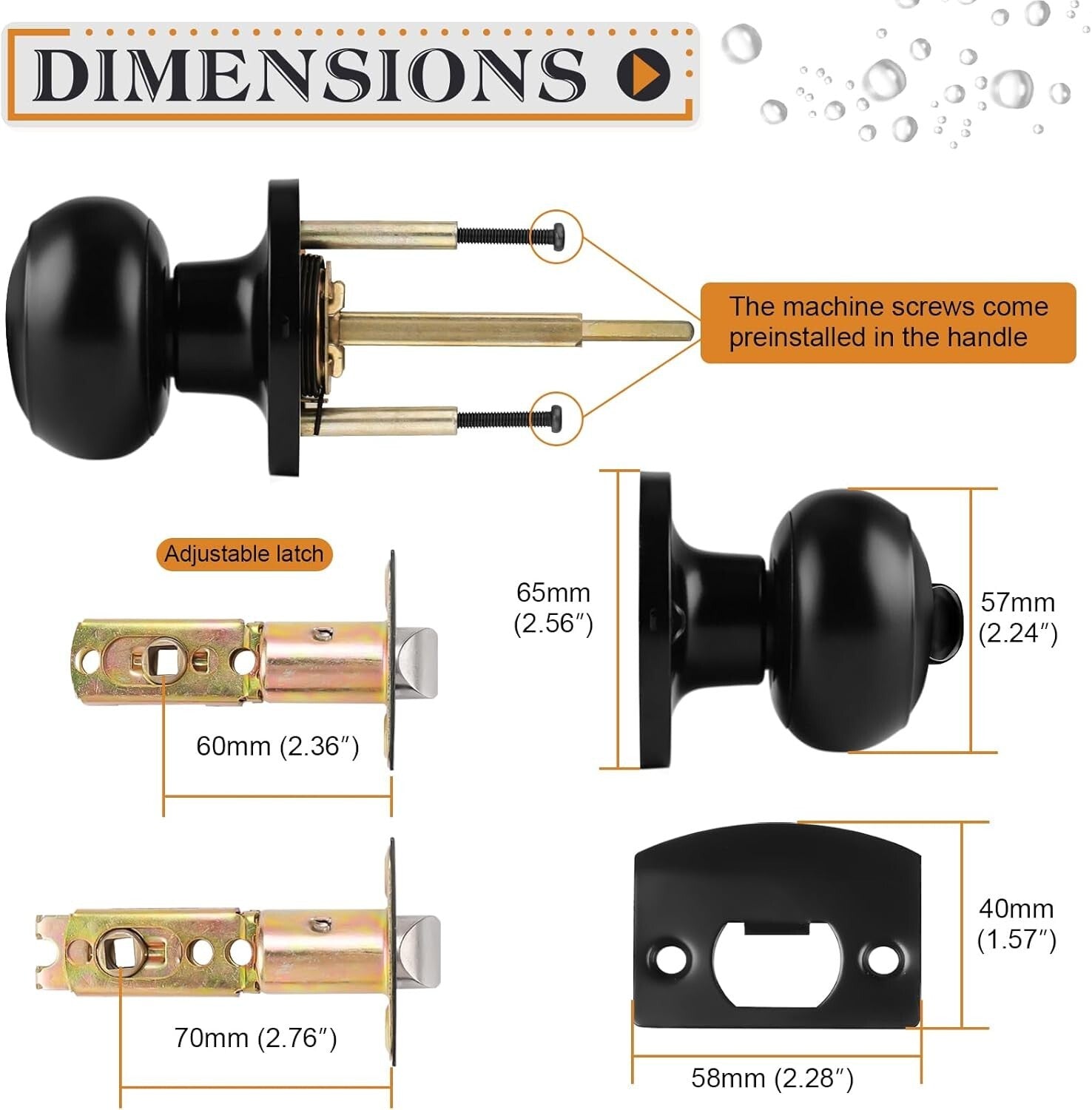 Elegant Stainless Steel Privacy Door Knobs - 8 Pack Keyless for Interior Use