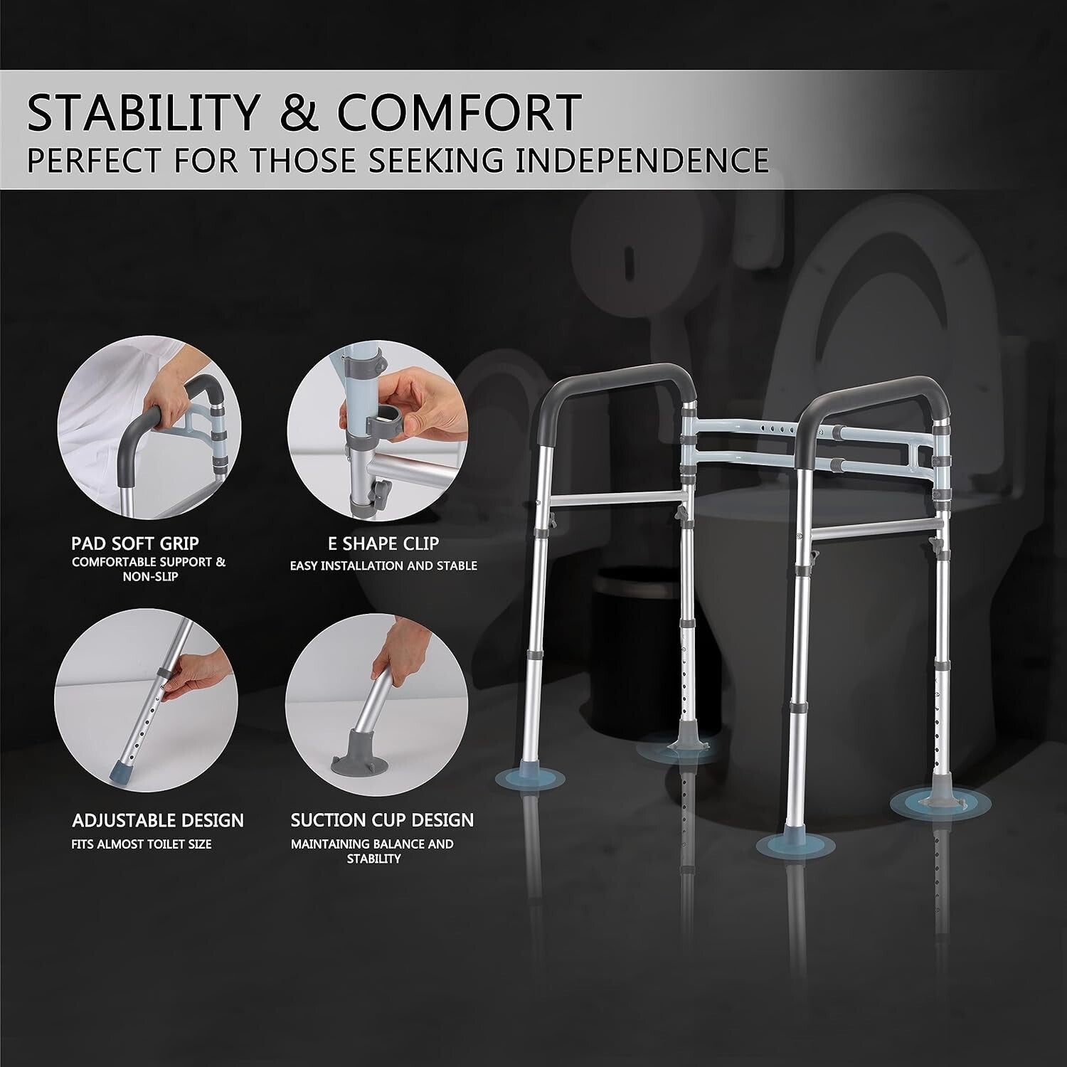Foldable Toilet Safety Frame with Foam Grip Handles - Elderly & Disabled Support
