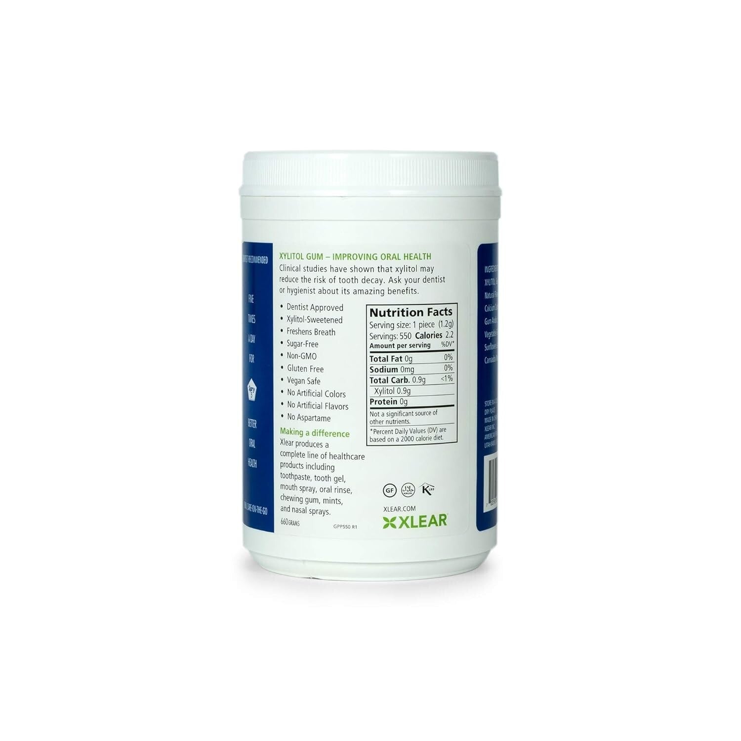 Eco-Friendly Xylitol Chewing Gum - Sugar-Free, 3-Pack of 550 Count Containers