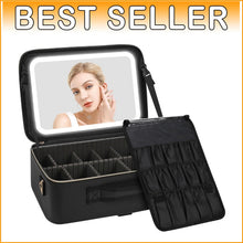 Load image into Gallery viewer, LED Makeup Bag with Adjustable Compartments &amp; Brush Holder - Travel Organizer