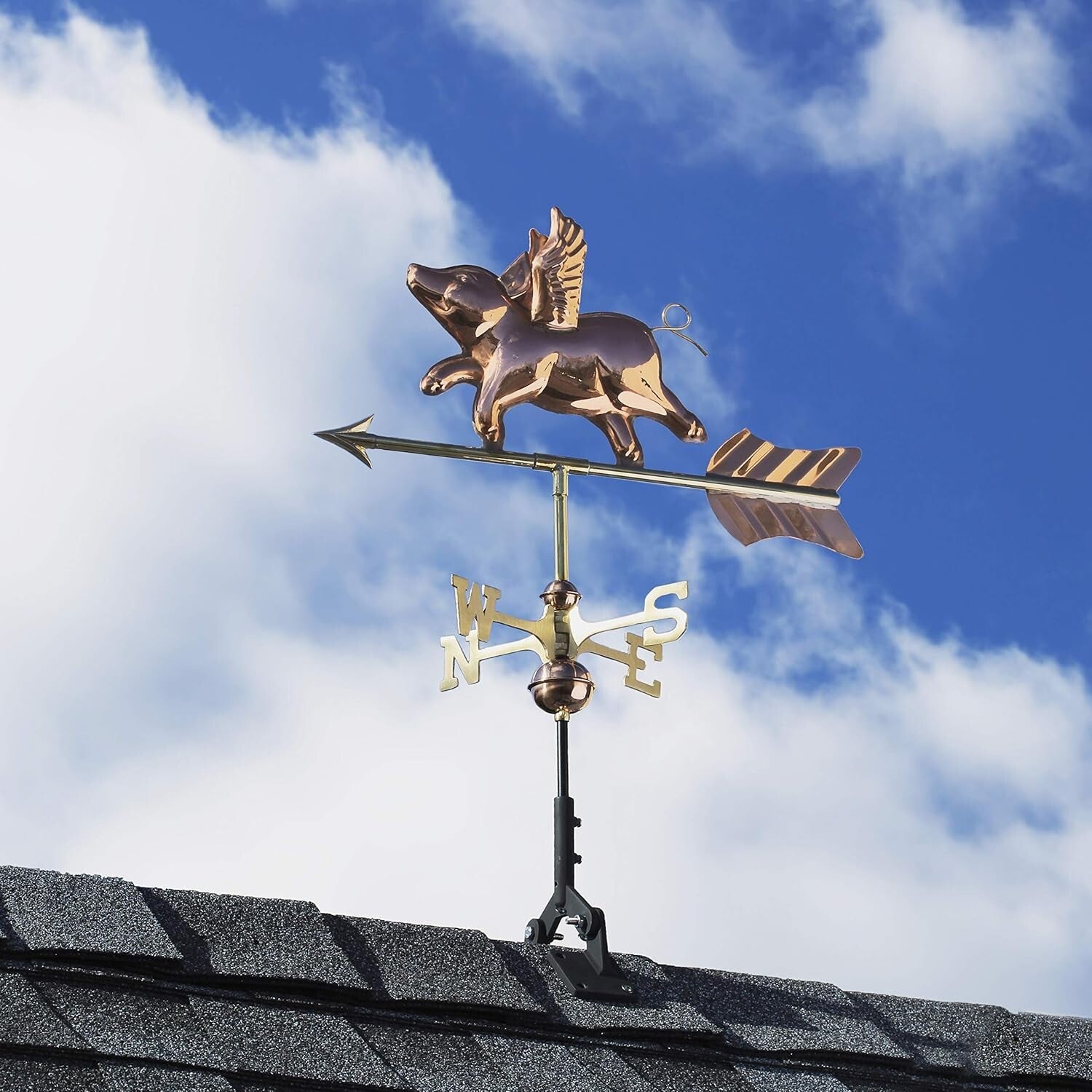 Heirloom-Quality Copper Weathervane: Charming Flying Pig Design for Small Homes