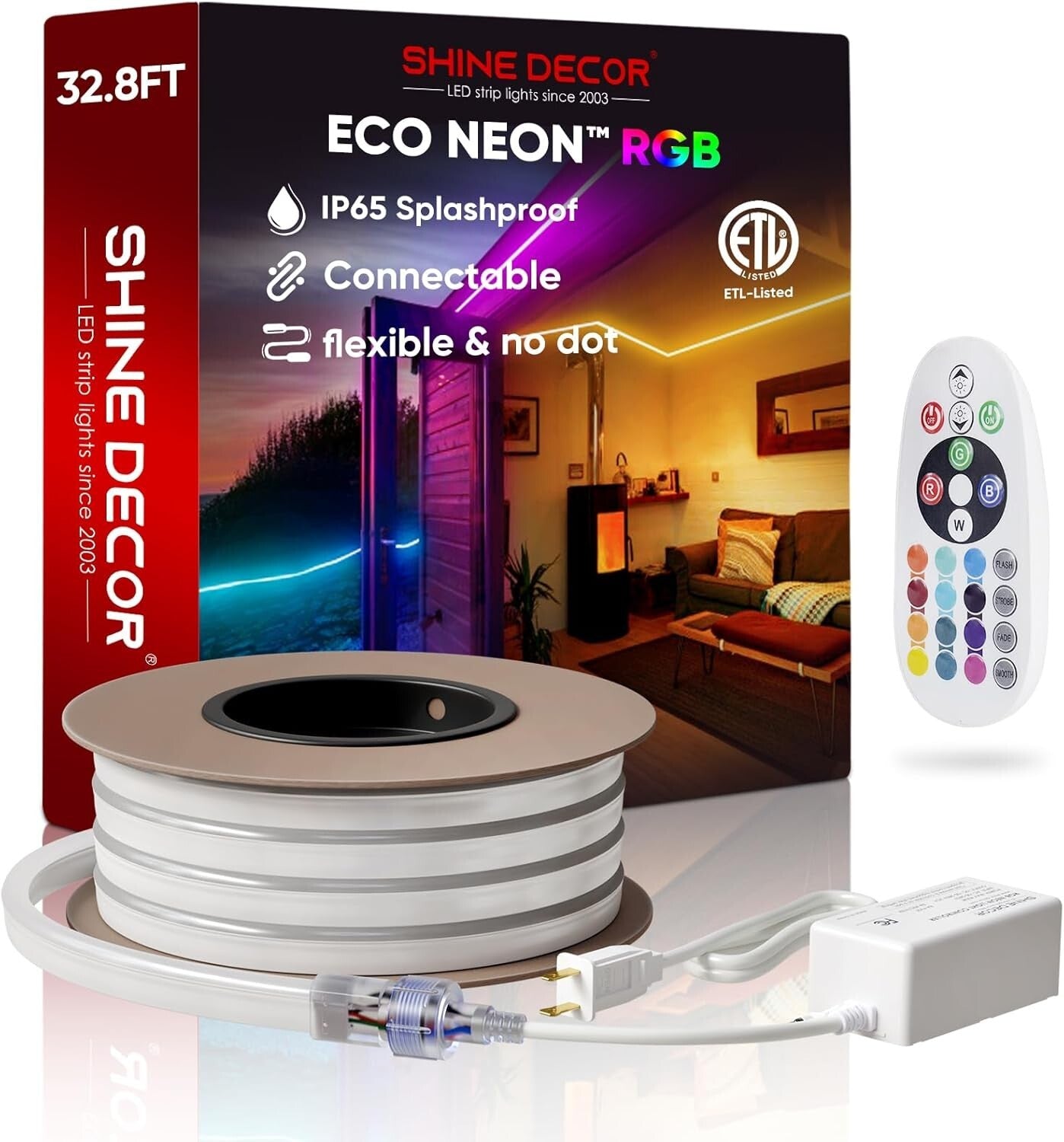 Bright RGB LED Neon Rope Light 32.8FT - Remote Controlled & Waterproof