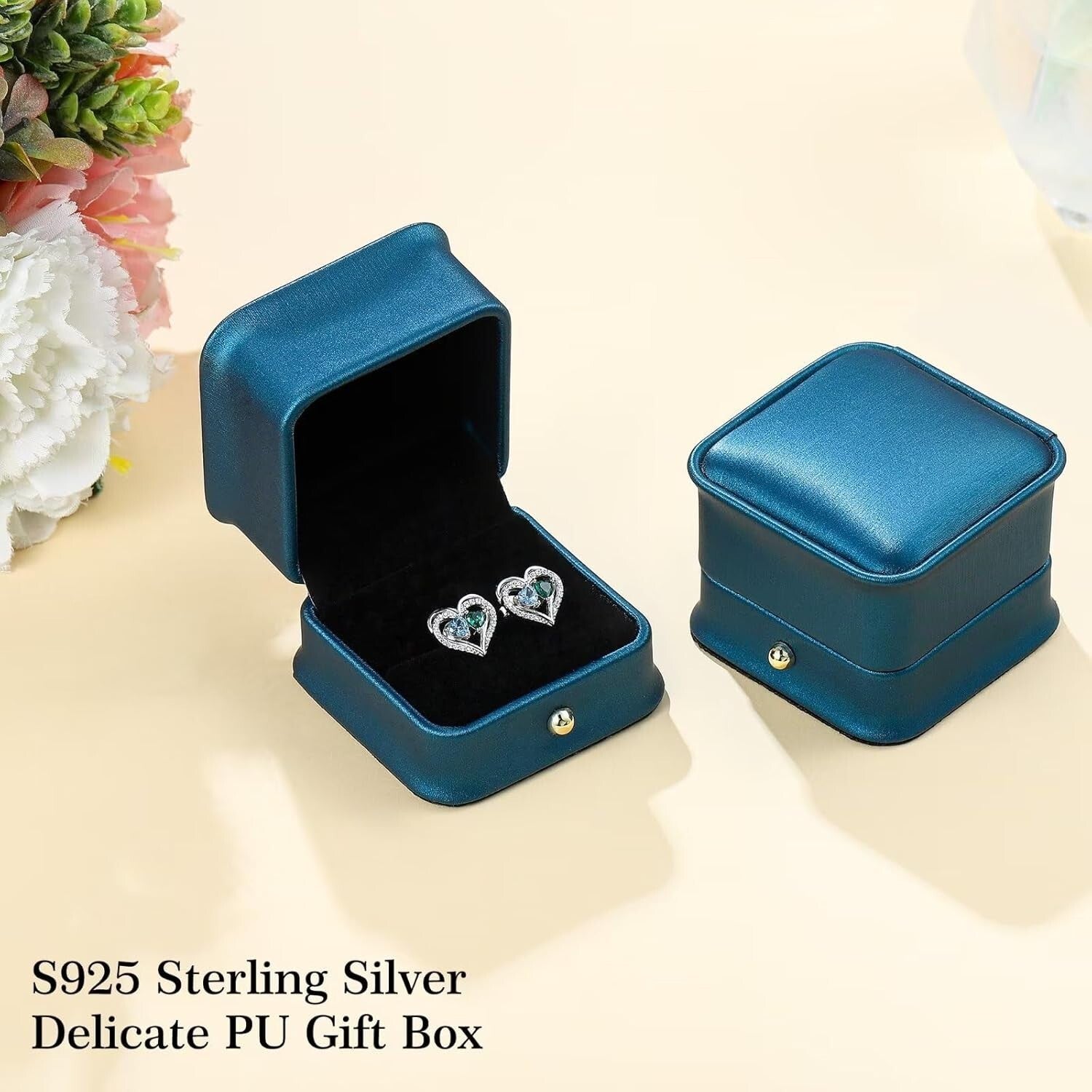 925 Sterling Silver Double Birthstone Heart Earrings - Meaningful Gifts for W...