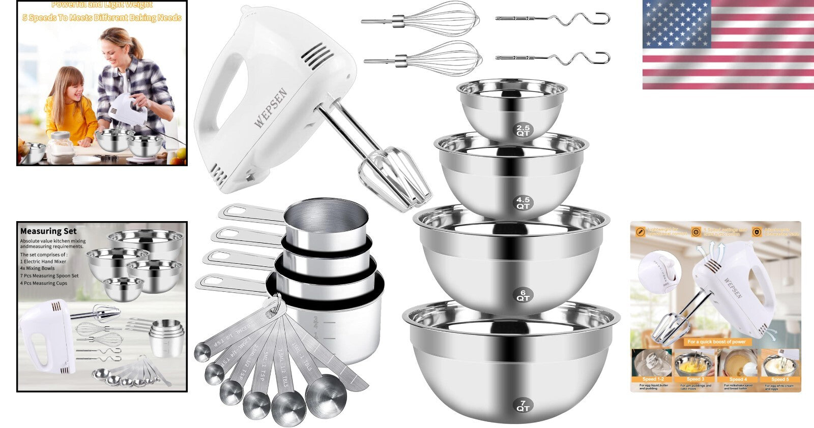 Versatile Kitchen Mixer with Nesting Bowls and Measurement Tools for Easy Baking