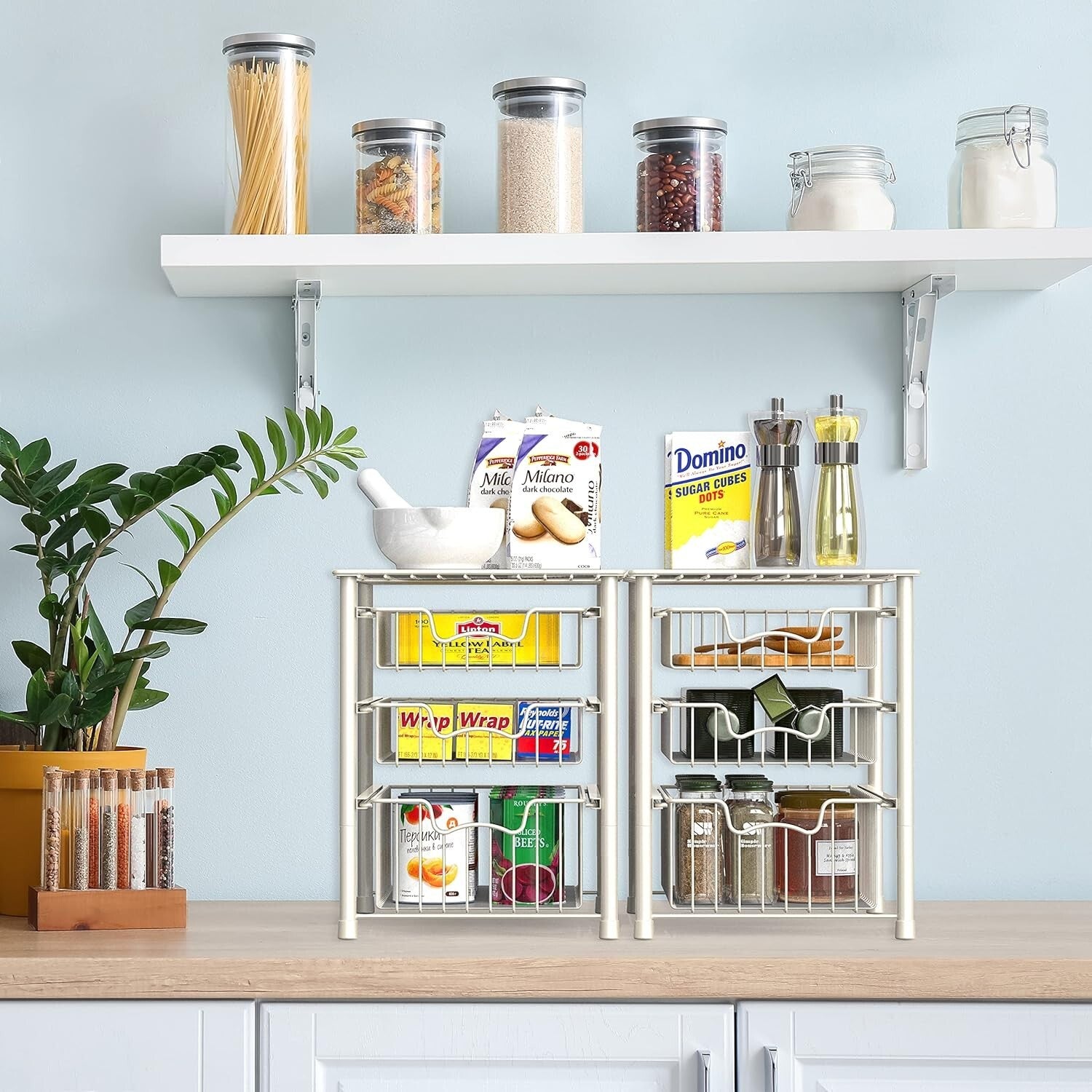 3-Tier Stackable Sliding Basket Storage Organizer for Kitchen & Bathroom - White