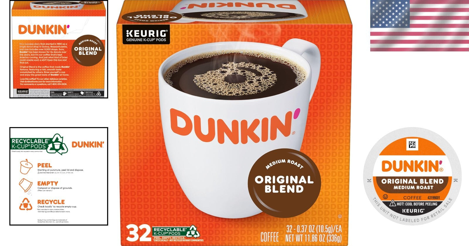 128 Dunkin Donuts Original Blend Medium Roast K-Cup Pods - Coffee Convenience