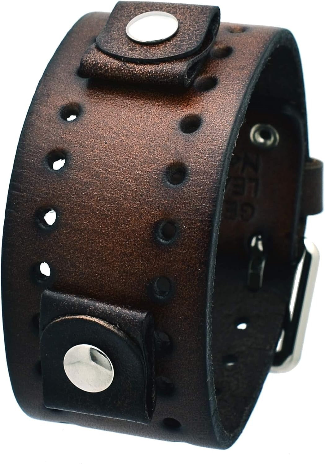 Adjustable 20mm Dark Brown Leather Cuff Watch Band with Tang Buckle Clasp