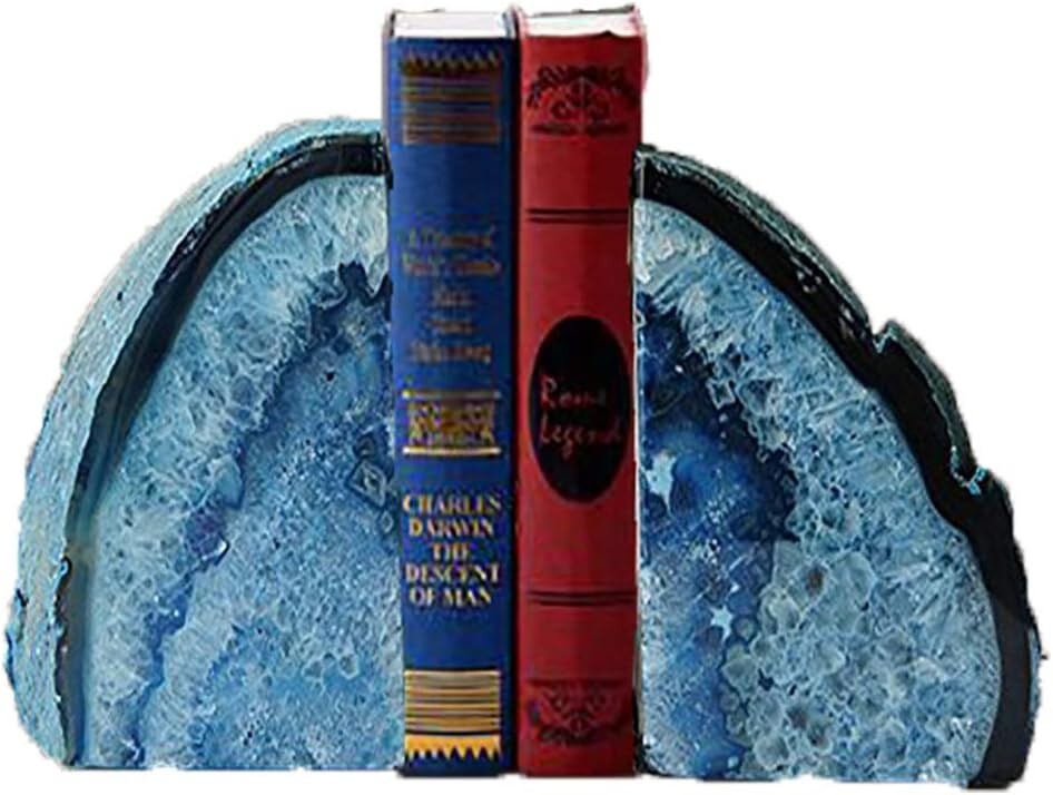 Artistic Blue Agate Bookends - Decorative Crystal Holding Bookends Pair, 3.5 lbs