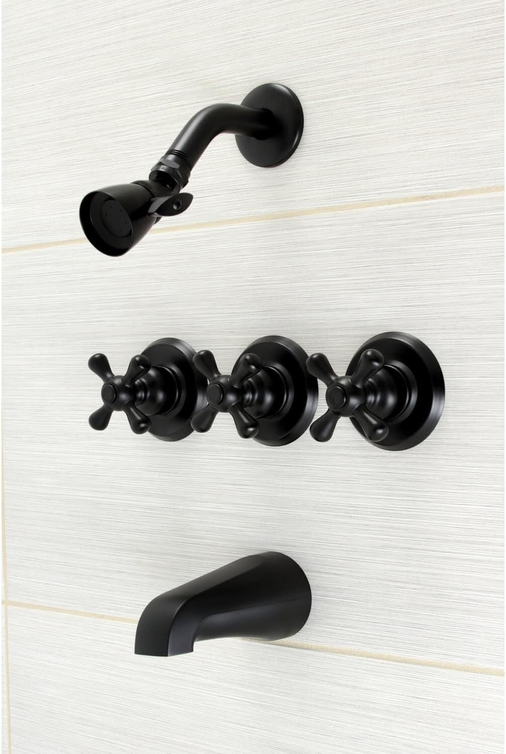 Elegant Victorian Tub and Shower Faucet with 3 Handles - Matte Black Finish