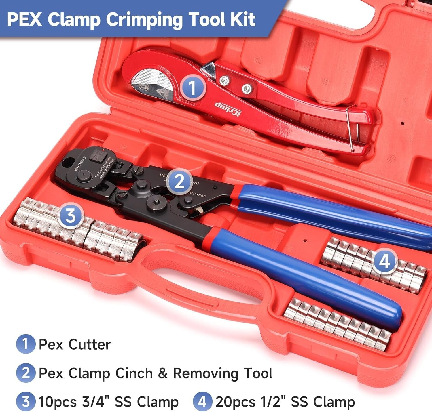 Durable Ratchet PEX Crimper & Clamp Remover for 3/8-in to 1-in Stainless Steel