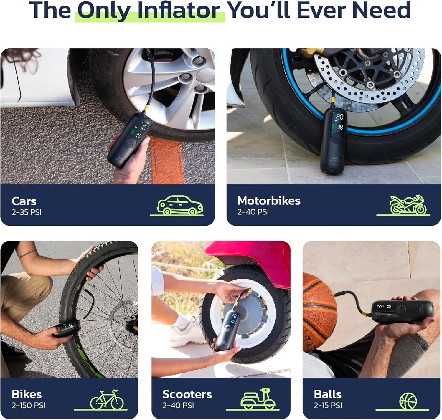 150 PSI Portable Air Compressor & Tire Inflator with Digital Gauge - Lightweight