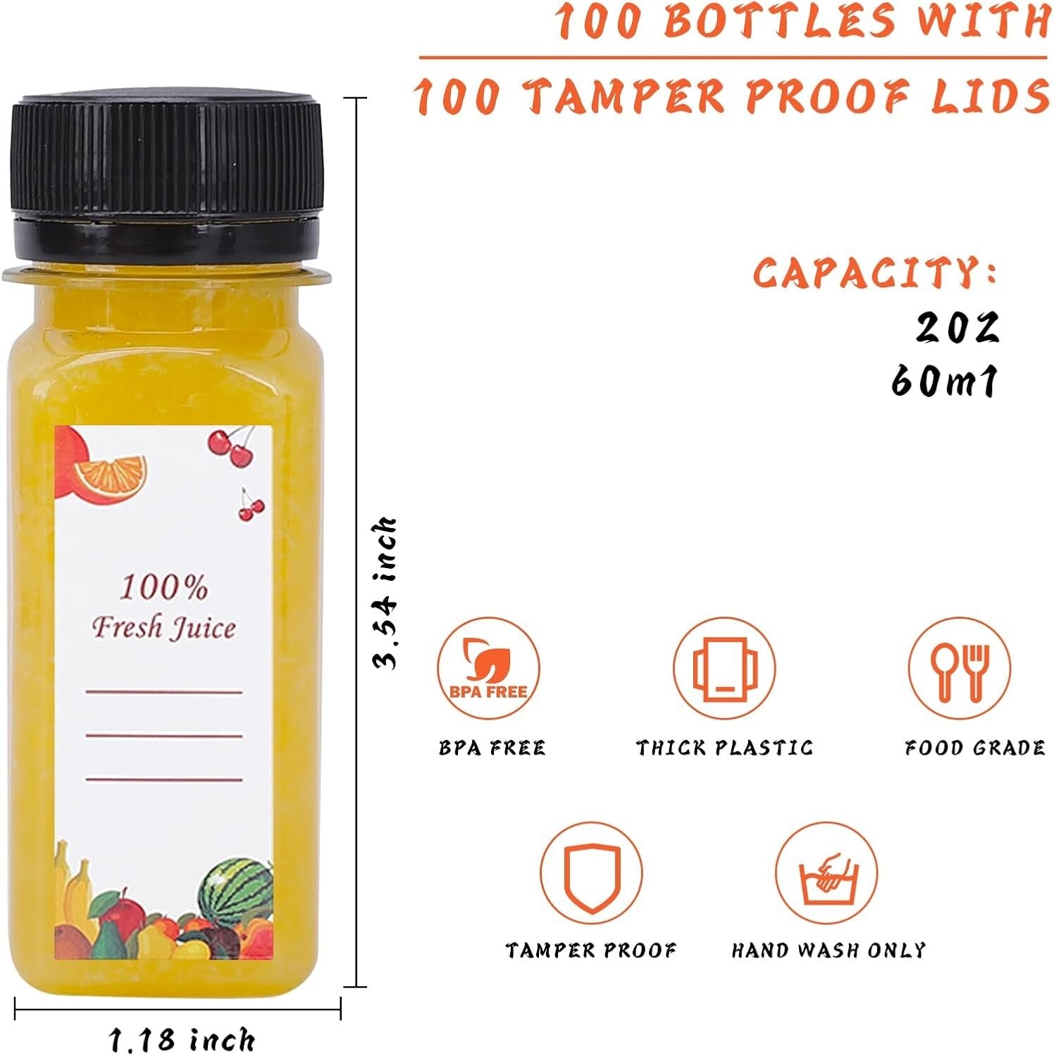 Clear 2 Oz Juice Bottles - 150 Pack with Caps, Funnels & Brushes for Smoothies