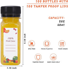 Load image into Gallery viewer, Clear 2 Oz Juice Bottles - 150 Pack with Caps, Funnels &amp; Brushes for Smoothies