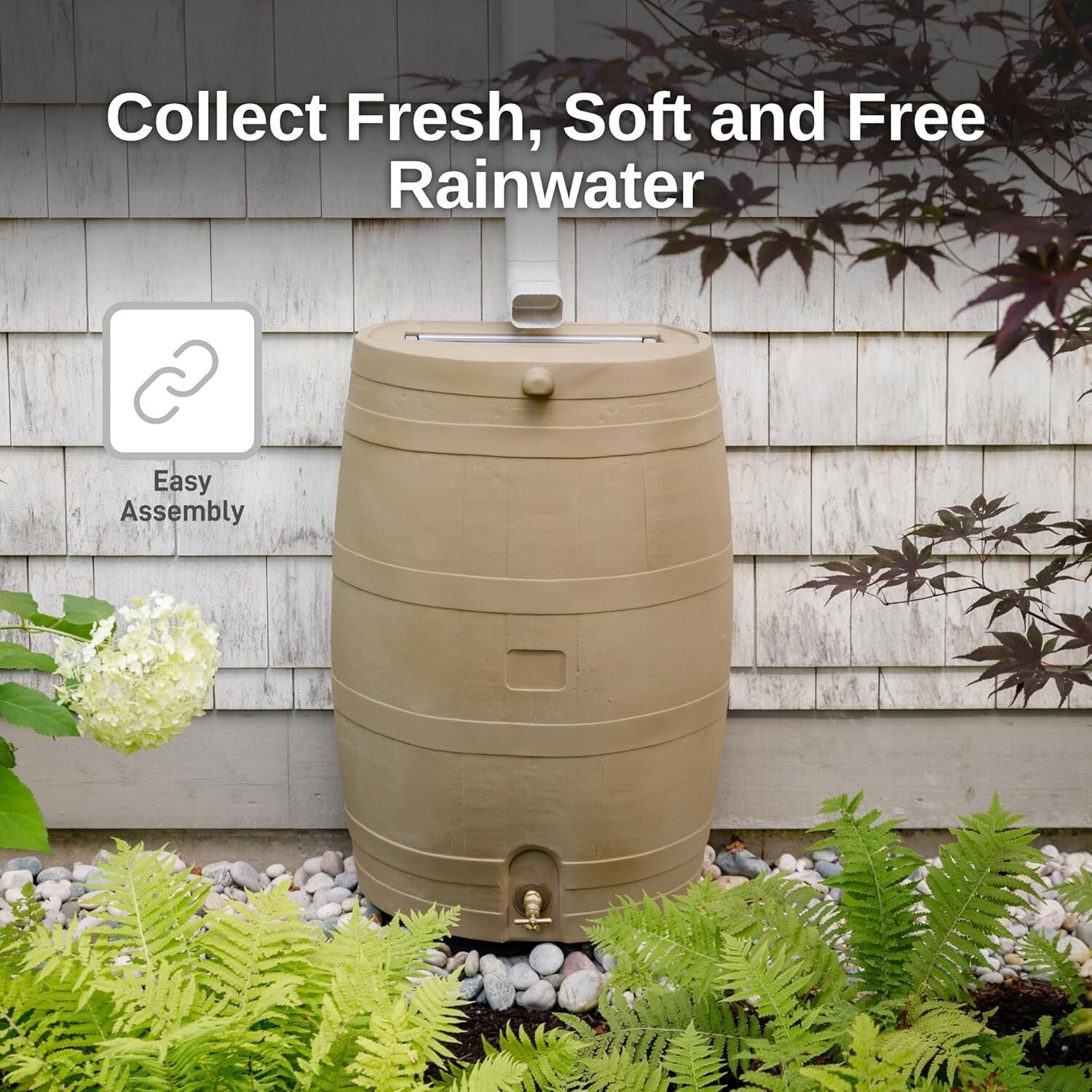 Eco-Friendly 50-Gallon Rain Barrel with Brass Spigot for Garden Irrigation