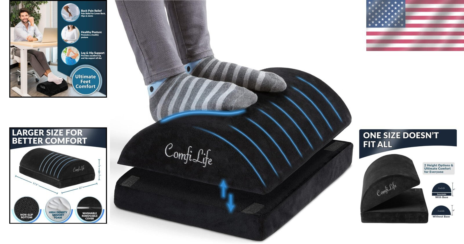 Multipurpose Adjustable Foot Stool - Memory Foam Comfort for Back Pain Relief