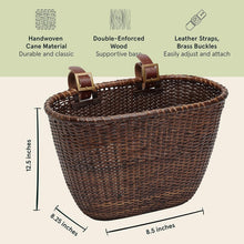 Load image into Gallery viewer, Stylish Cane Woven Oval Basket with Adjustable Leather Straps &amp; Brass Buckles