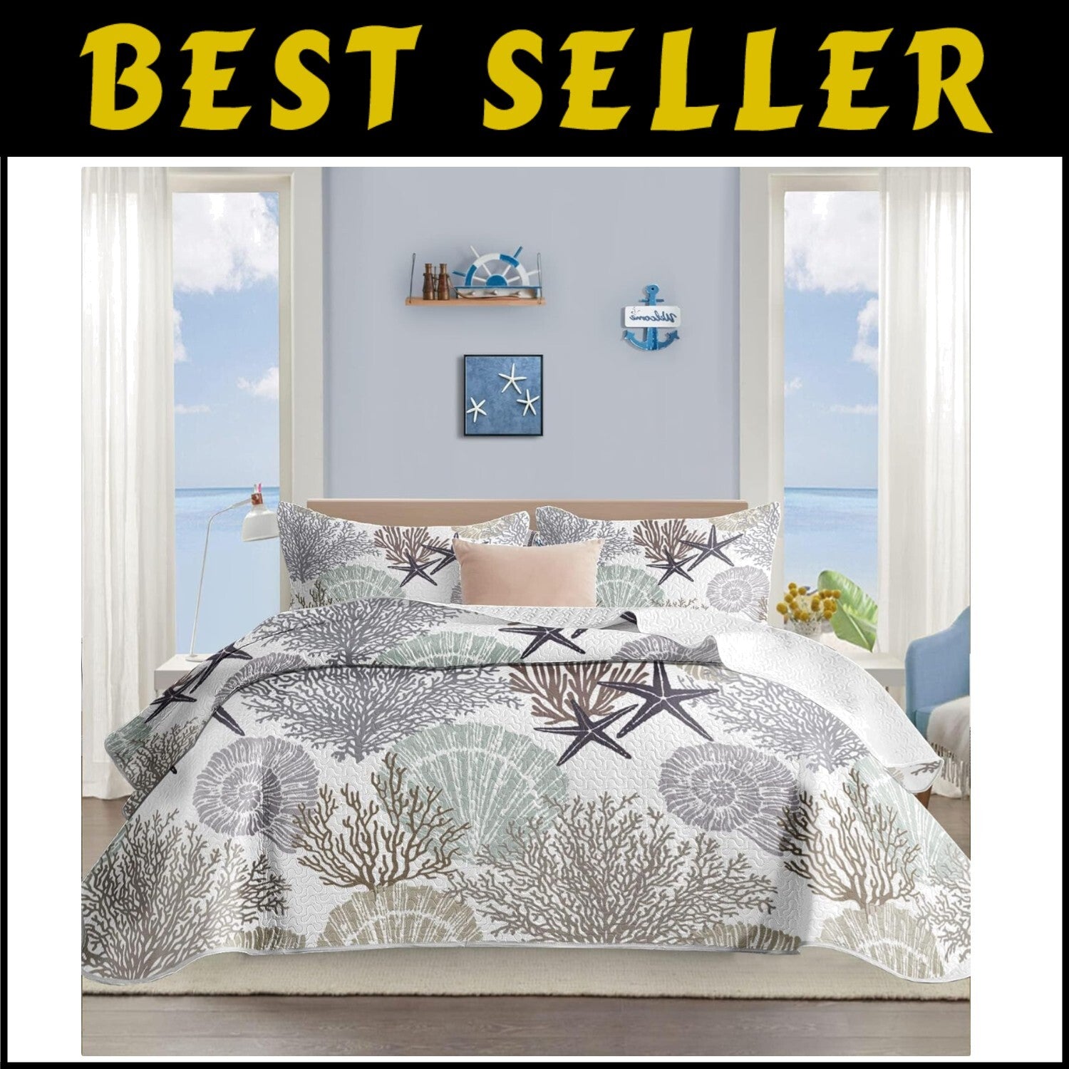 Elegant Coastal 3-Piece Microfiber Quilt Set - Perfect Beach-inspired Decor