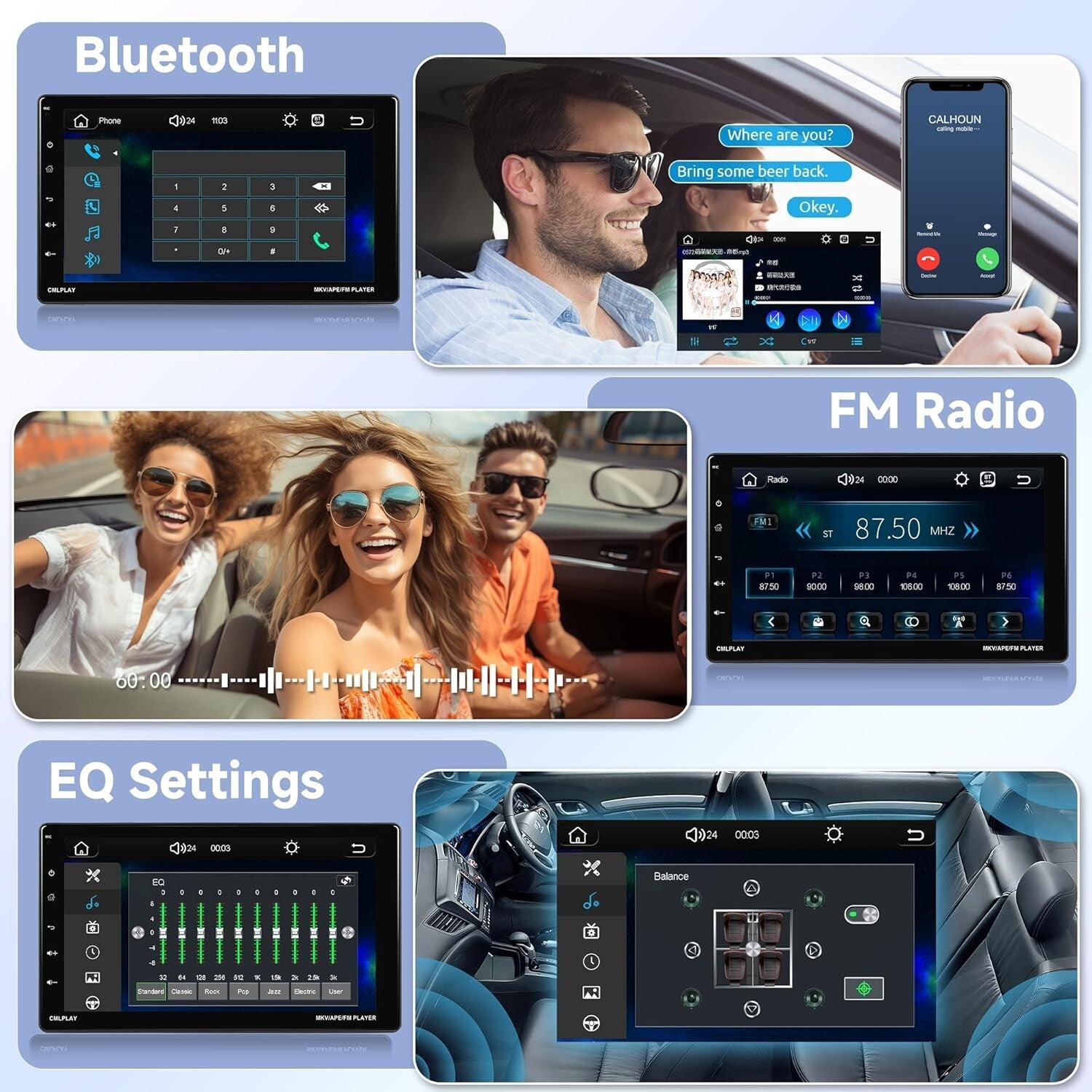 Detachable Touchscreen Car Multimedia Player with Bluetooth & Backup Camera