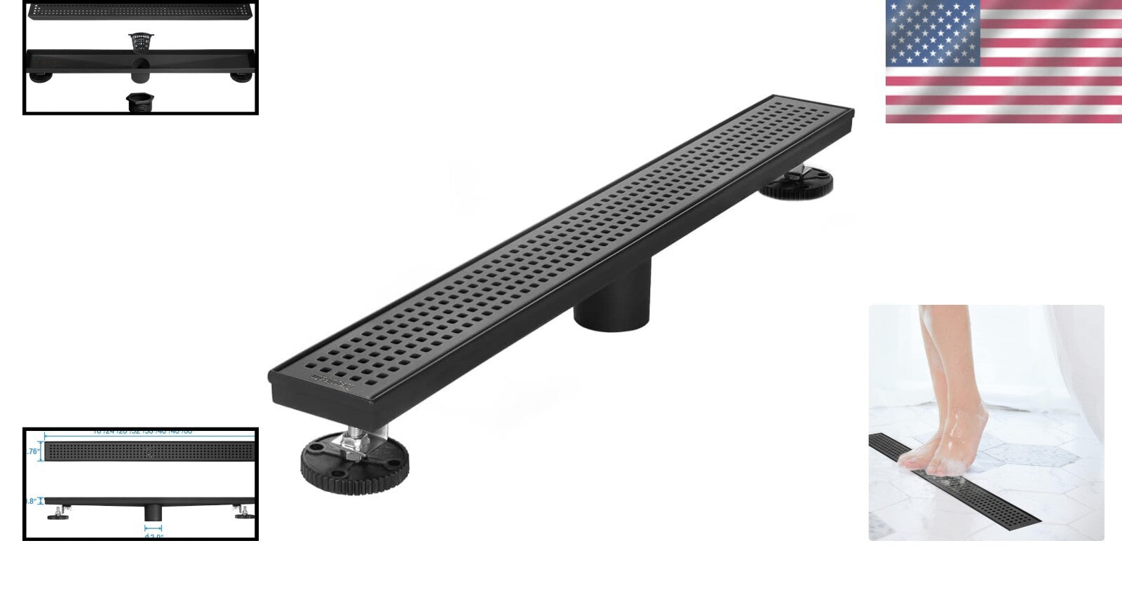 Elegant 28-Inch Linear Shower Drain - Matte Black 304 Stainless Steel Finish