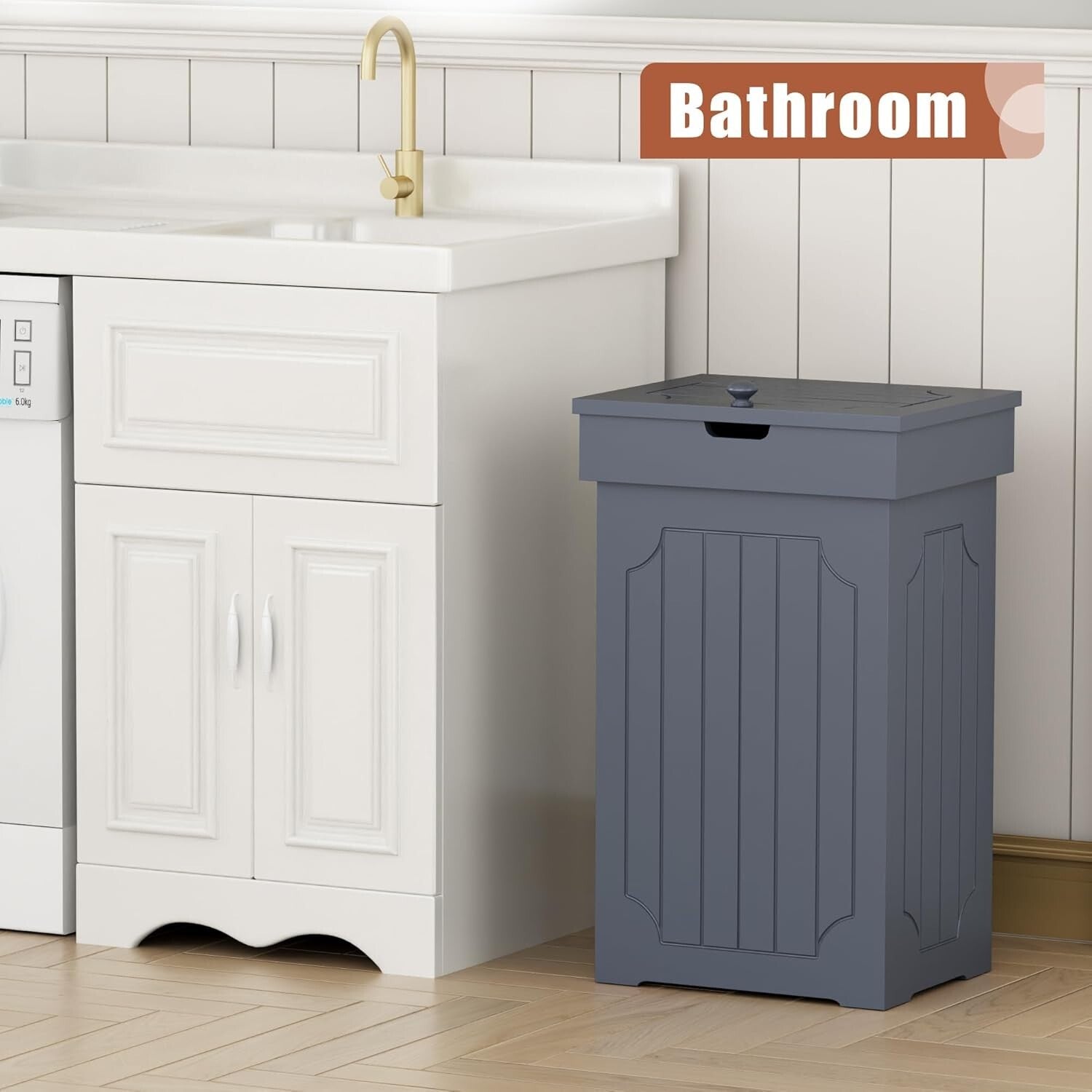 Elegant 13 Gallon Trash Bin with Lid - Durable Eco-Friendly Wooden Design