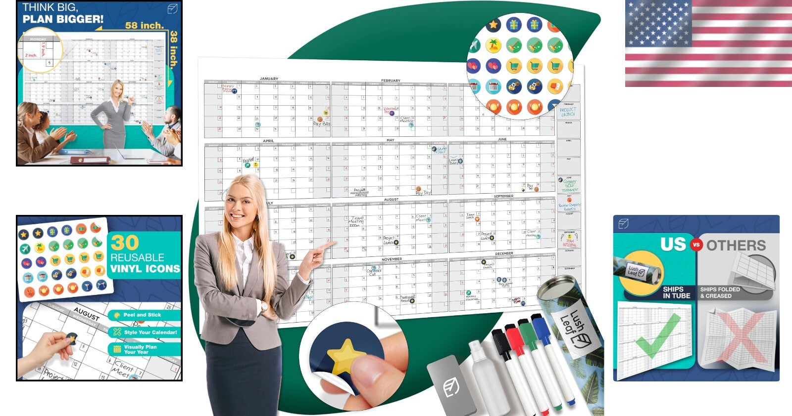 Expansive 2025 Undated Dry Erase Calendar - Ideal for Home, Office & Classroom