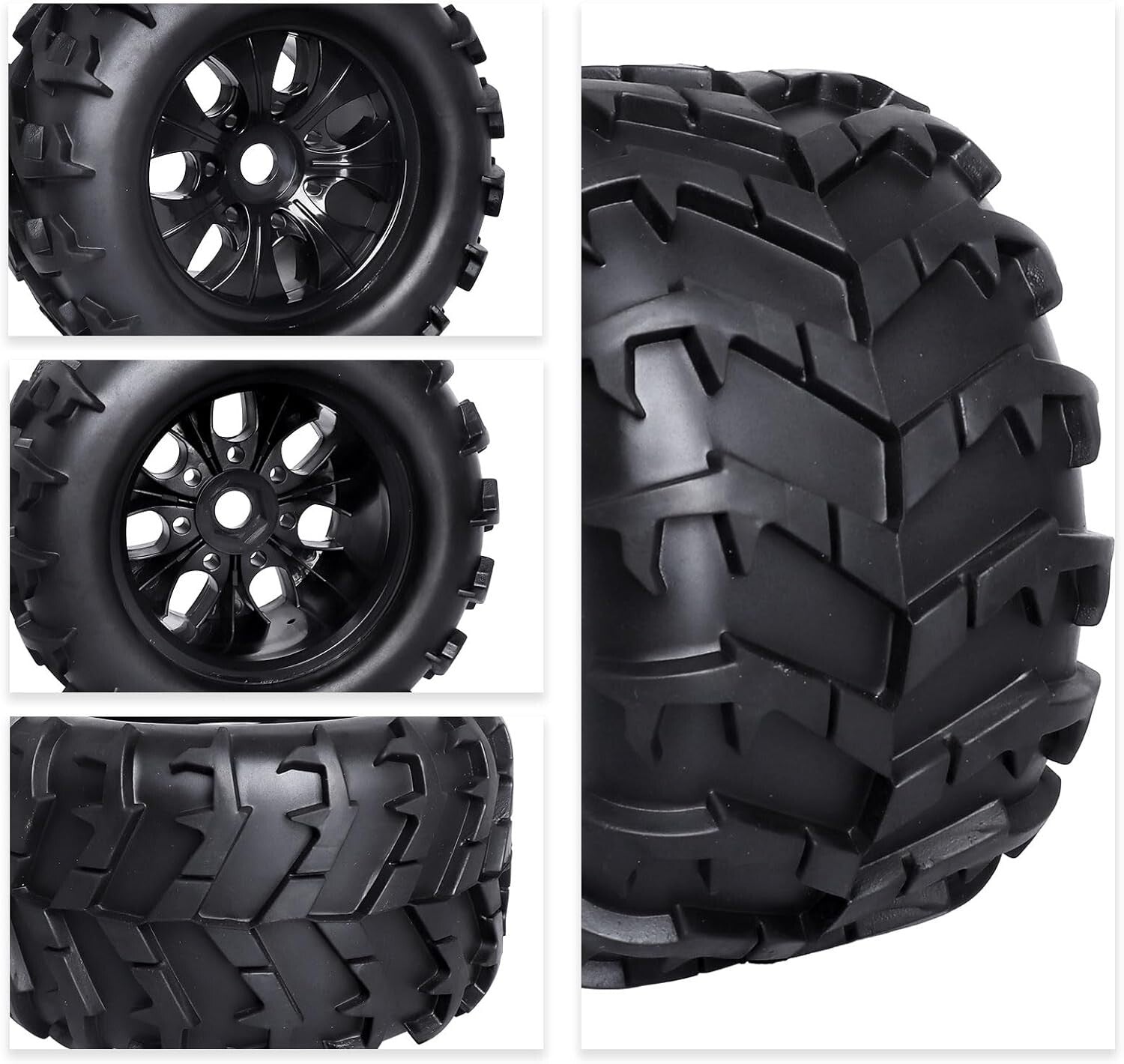 17mm Hex Pre-Glued Tire Set for 1/8 Scale RC Monster Trucks - High Performance