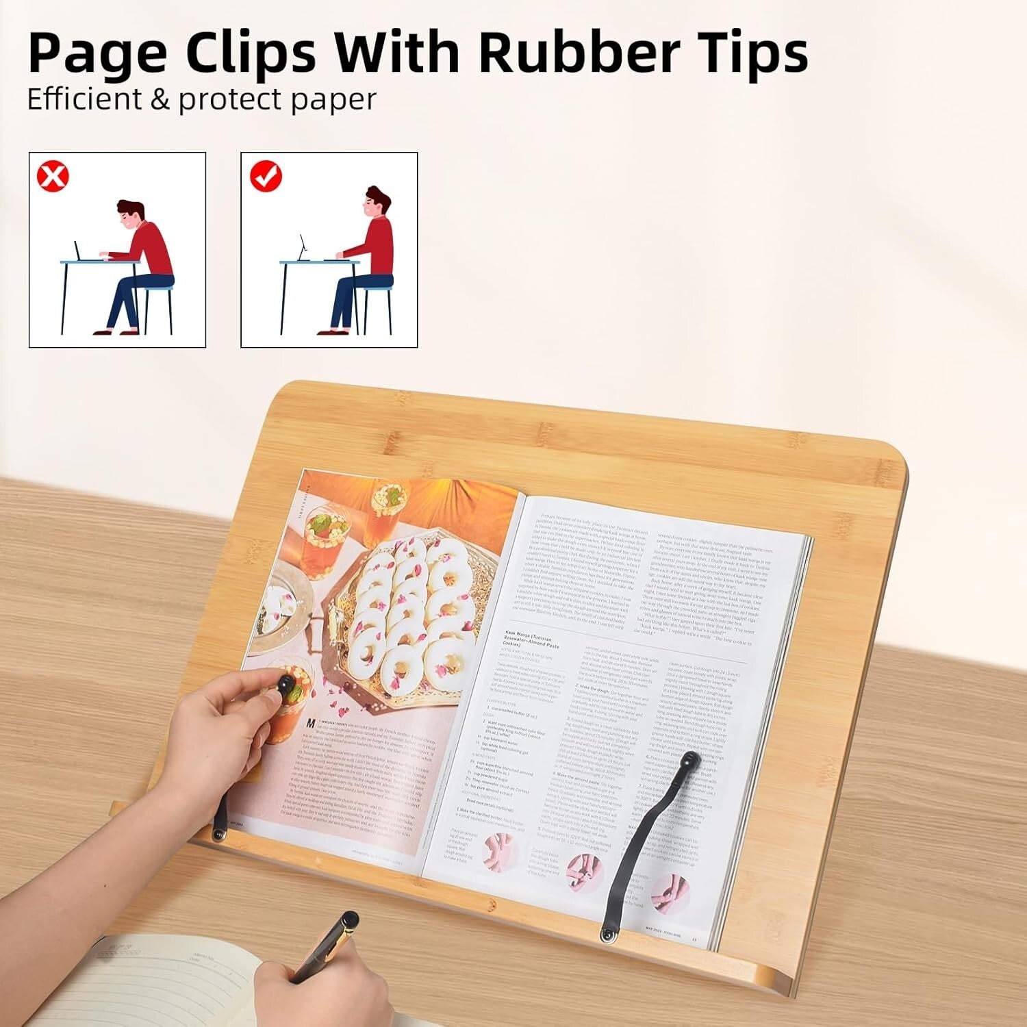 Stylish 19.68 x 14 Bamboo Book Stand for Cookbooks, Textbooks, and Tablets