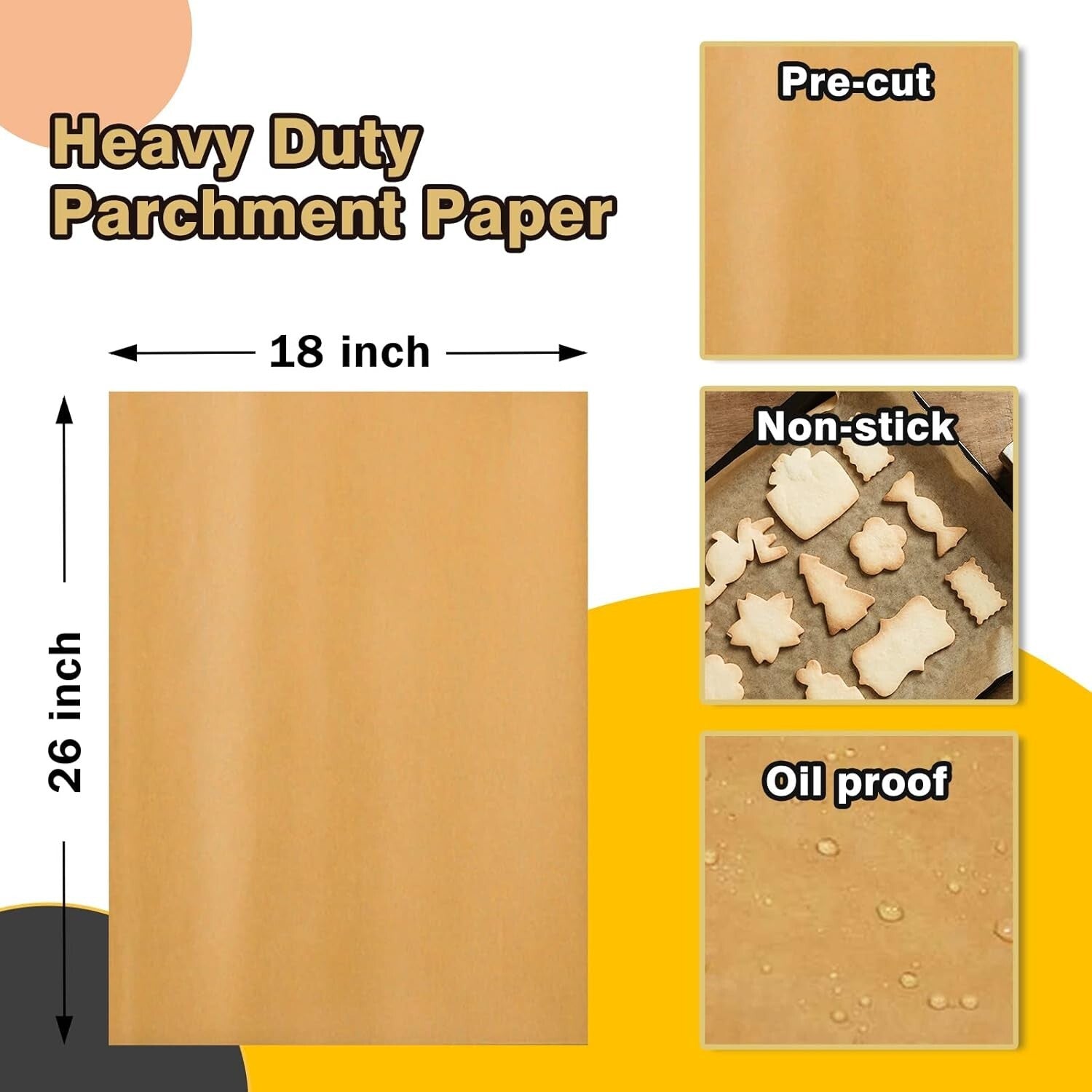 Durable 200Ct Heavy Duty Parchment Paper Sheets, 45gsm for Oven & Microwave