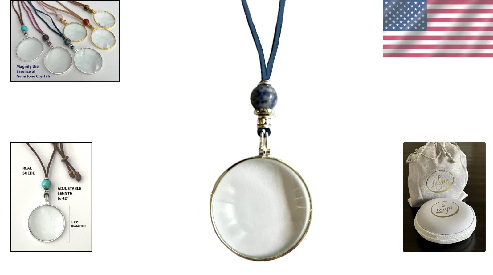 Adjustable Suede Magnifying Glass Pendant - Harmonize with Sodalite Crystal