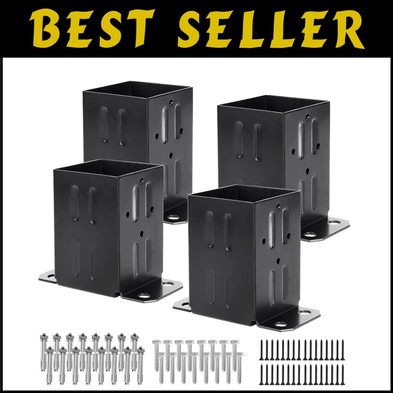 4x4 Post Anchor Base with Complete Installation Kit - 13GA Steel Construction