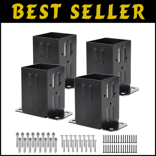 4x4 Post Anchor Base with Complete Installation Kit - 13GA Steel Construction