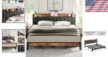 Load image into Gallery viewer, King Size Bed Frame with Storage Headboard &amp; Charging Station - Easy Assembly