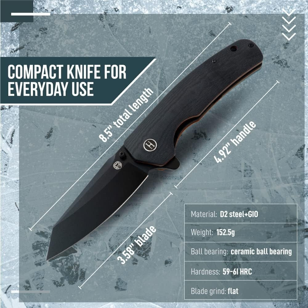 Versatile Black+Orange Tactical Pocket Knife with Gift Box - Perfect for Camping