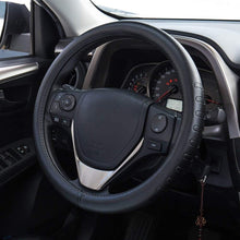 Load image into Gallery viewer, 15.5-Inch Black Leather Steering Wheel Cover – Protect &amp; Enhance Driving Comfort
